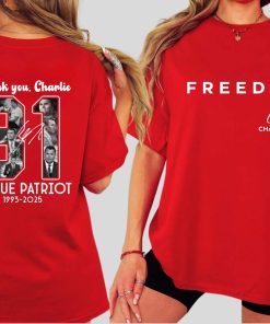Alternative view of Red Charlie Kirk FREEDOM Shirt  Thank You Charlie 31 True Patriot 1993-2025 Red Shirt  We Wear Red Charlie Kirk Birthday October 14  Red Front & Back Shirt 683076 New